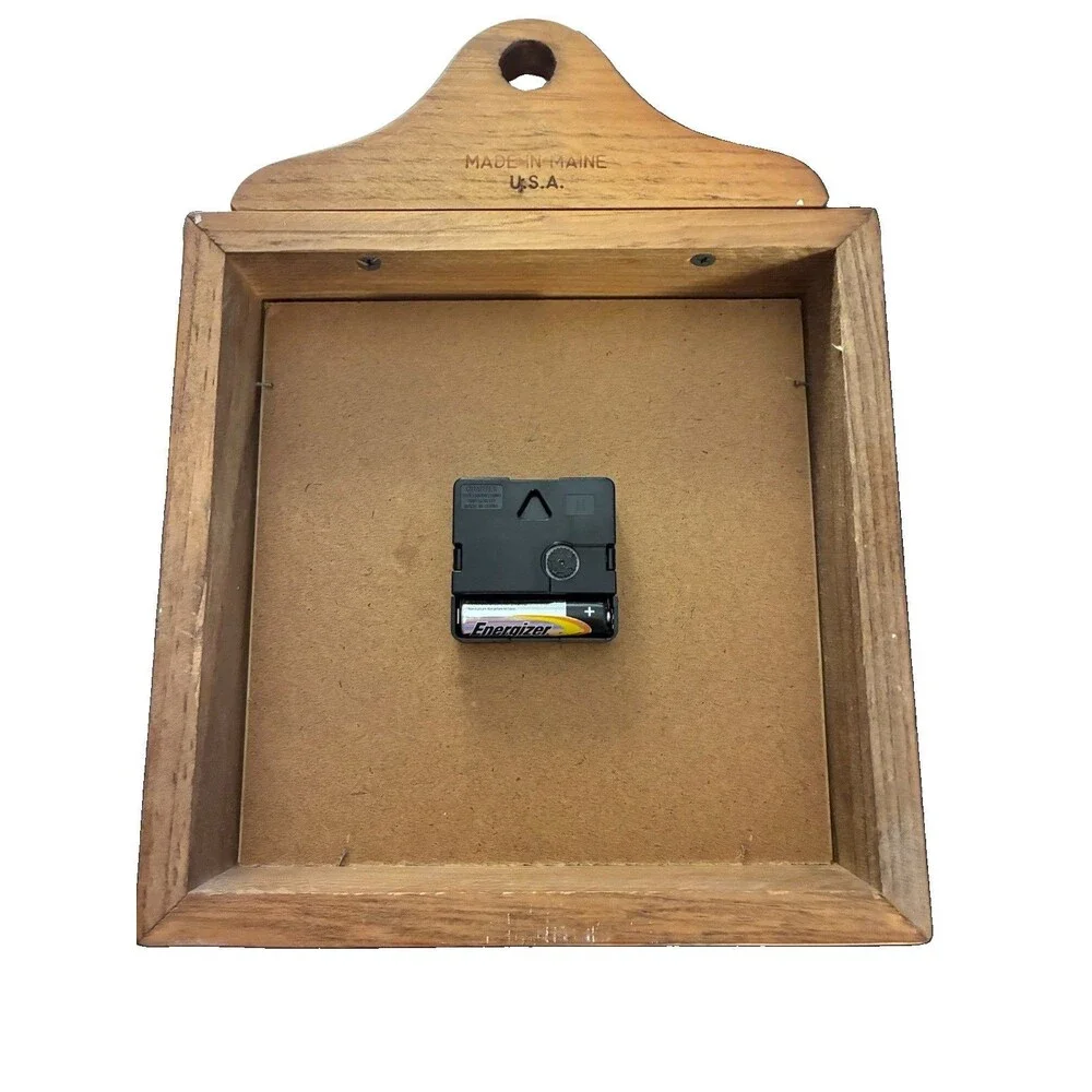 Wood Hearts Hanging Wall Clock Brown Square Analog Quartz Battery Powered